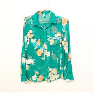 Old Navy Floral Blouse - Green and Orange